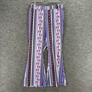 Grawell Pants Women 2XL Blue Striped Mid Rise Flat Front Flared Pull On Casual